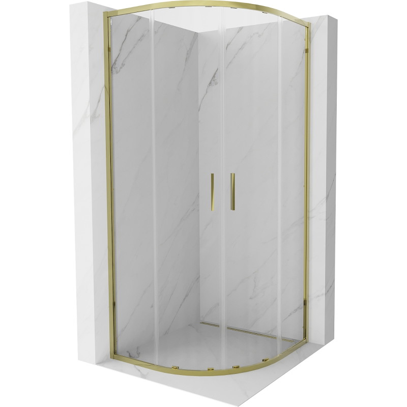 Mexen Exo-S Duo kabina prysznicowa półokrągła rozsuwana 90 x 90 cm, transparent, złota - 8132-090-090-50-00