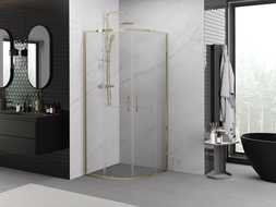 Mexen Exo halfronde douchecabine verschuifbaar 90 x 90 cm, transparant, goudkleurig - 8132-090-090-50-00