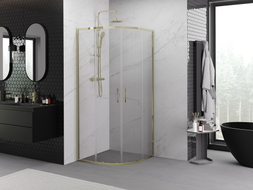 Mexen Exo-S Duo cabine de douche demi-ronde coulissante 90 x 90 cm, transparente, dorée - 8132-090-090-50-00