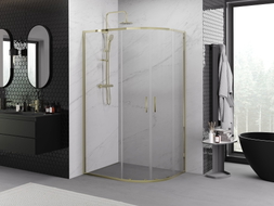Mexen Exo-S Duo kabina prysznicowa półokrągła rozsuwana 100 x 90 cm, transparent, złota - 8132-100-090-50-00