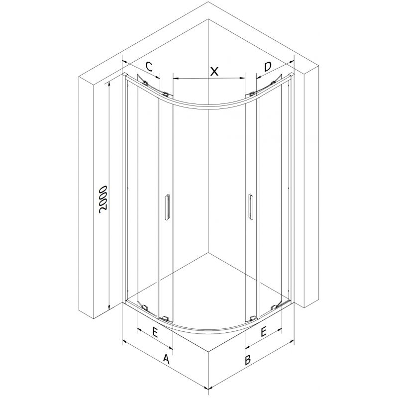 Mexen Exo puoliympyrän muotoinen, liukuva suihkukoppi 120 x 90 cm, läpinäkyvä, kultainen - 8132-120-090-50-00