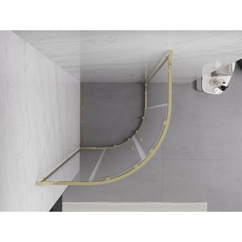 Mexen Exo skjutbar halvcirkelformad duschkabin 100 x 100 cm, transparent, guld - 8132-100-100-50-00