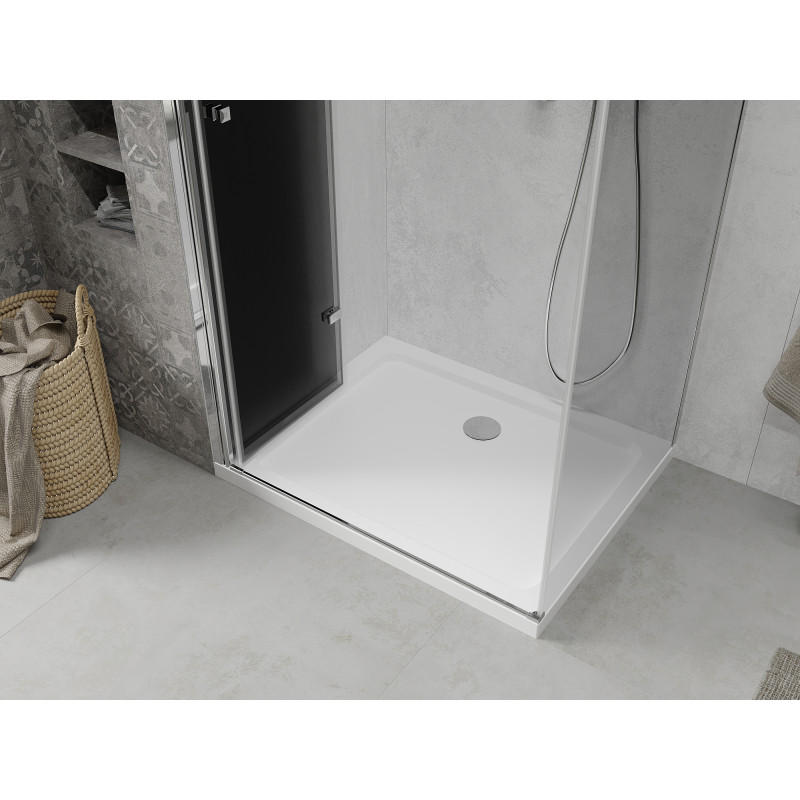 Mexen Lima cabine de douche pliante 80 x 100 cm, graphite, chrome + receveur Flat, blanc - 856-080-100-01-40-4010