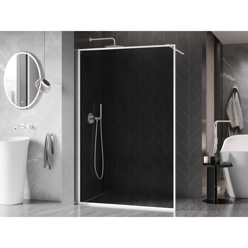 Mexen Kioto-F parede de chuveiro Walk-in com moldura 140 x 202 cm, grafite 8 mm, branca - 800-140-104-20-40