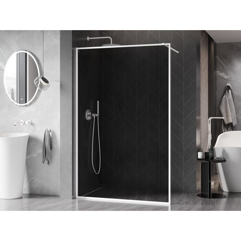 Mexen Kioto-F Duschwand Walk-in mit Rahmen 130 x 202 cm, graphit 8 mm, weiß - 800-130-104-20-40