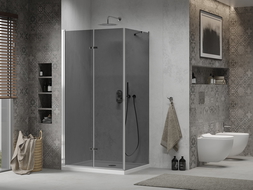 Mexen Lima folding shower enclosure 80 x 110 cm, graphite, chrome + Flat tray, white - 856-080-110-01-40-4010