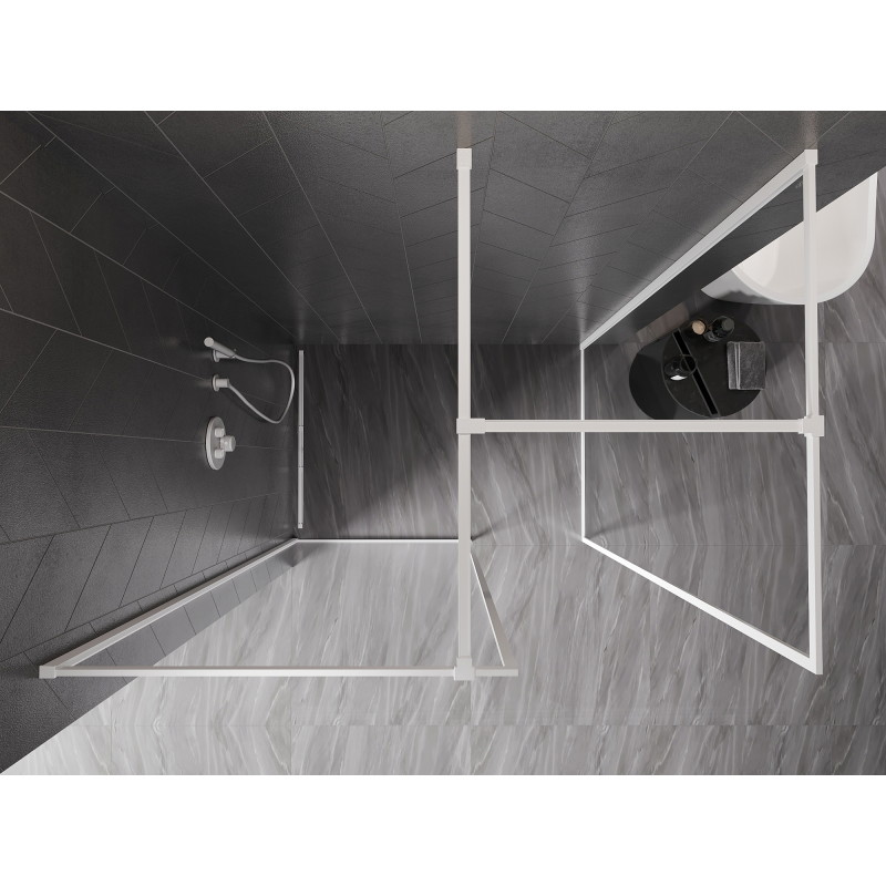 Mexen Kioto-F Zidna tuš stijena Walk-in s okvirom 140 x 85 cm, prozirna 8 mm, bijela - 800-140-202-04-20-085