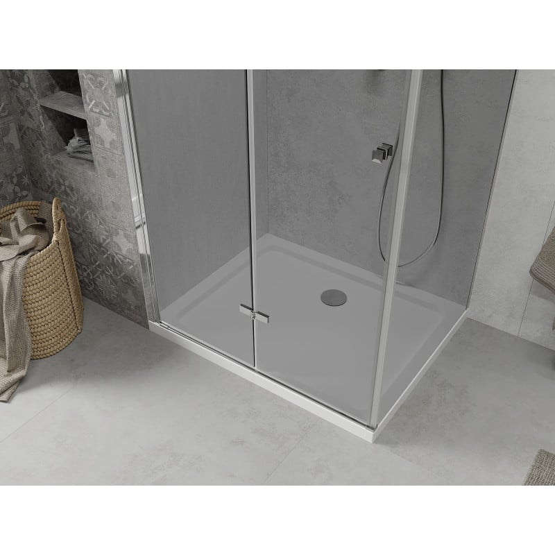 Mexen Lima 80 x 120 cm Folding Shower Enclosure, Graphite, Chrome + Flat Shower Tray, White - 856-080-120-01-40-4010