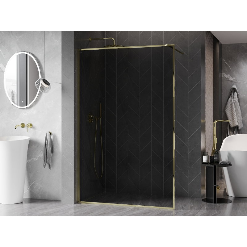 Mexen Kioto-F Πάνελ ντους Walk-in με πλαίσιο 100 x 202 cm, γραφίτης 8 mm, χρυσό