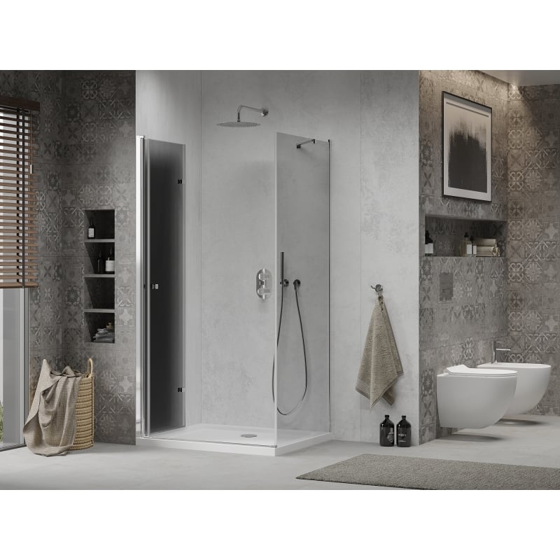 Mexen Lima kokkupandav dušikabiin 90 x 70 cm, grafiit, kroom + alus Flat, valge - 856-090-070-01-40-4010