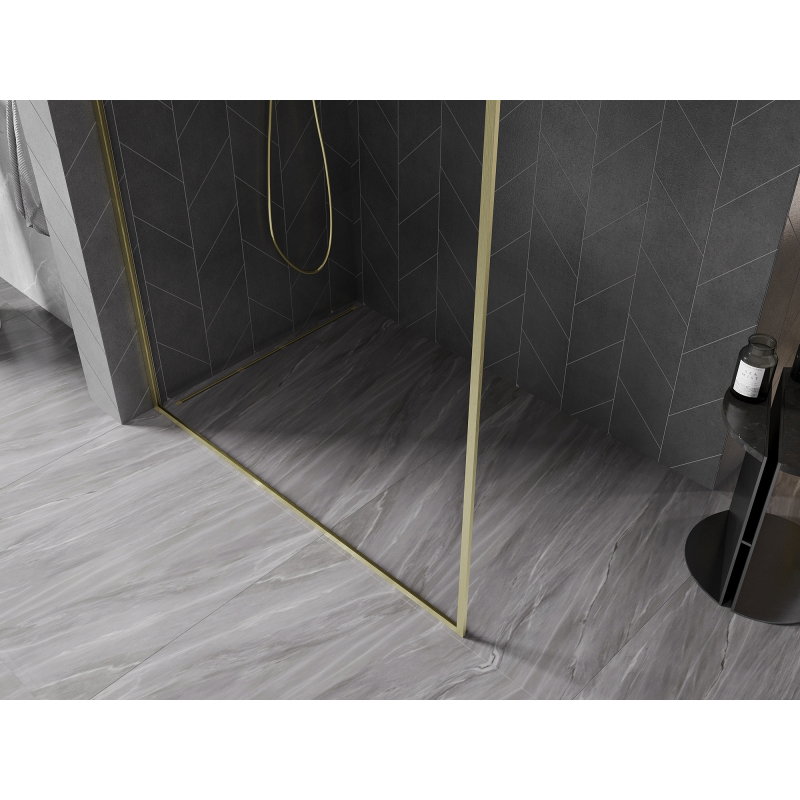 Mexen Kioto-F Walk-in Shower Wall with Frame 120 x 202 cm, Transparent 8 mm, Brushed Gold - 800-120-104-55-00