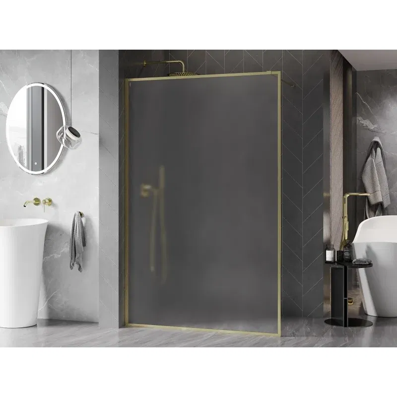 Mexen Kioto-F paroi de douche Walk-in avec cadre 100 x 202 cm, givre 8 mm, or brossé - 800-100-104-55-30