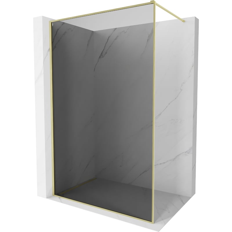 Mexen Kioto-F Duschwand Walk-in mit Rahmen 80 x 202 cm, Graphit 8 mm, gebürstetes Gold - 800-080-104-55-40