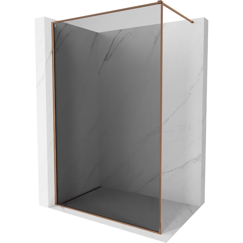 Mexen Kioto-F ścianka prysznicowa Walk-in z ramką 90 x 202 cm, grafit 8 mm, różowe złoto - 800-090-104-60-40