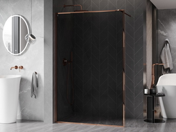 Mexen Kioto-F Duschwand Walk-in mit Rahmen 130 x 202 cm, Graphit 8 mm, Roségold - 800-130-104-60-40