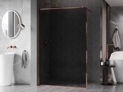 Mexen Kioto-F duschtavla Walk-in med ram 140 x 202 cm, grafit 8 mm, rosa guld - 800-140-104-60-40
