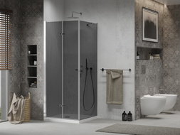 Mexen Lima sklopiva tuš kabina 90 x 90 cm, grafit, krom + tuš kada Flat, bijela - 856-090-090-01-40-4010