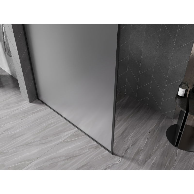 Mexen Kioto-F parede de chuveiro Walk-in com moldura 140 x 202 cm, geada 8 mm, preta - 800-140-104-70-30