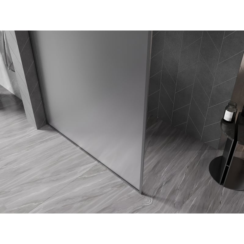 Mexen Kioto-F ścianka prysznicowa Walk-in z ramką 140 x 202 cm, szron 8 mm, gun gray szczotkowany - 800-140-104-66-30
