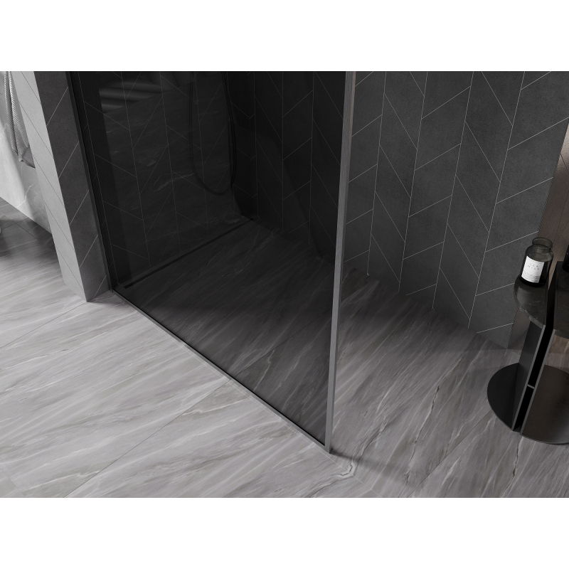 Mexen Kioto-F panel de ducha Walk-in con marco 130 x 202 cm, grafito 8 mm, gris arma cepillado - 800-130-104-66-40