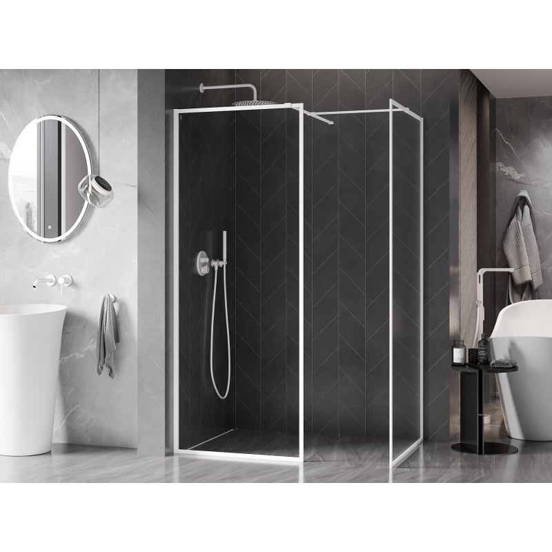Mexen Kioto-F Walk-in Shower Screen with Frame 155 x 120 cm, Transparent 8 mm, White - 800-155-202-04-20-120