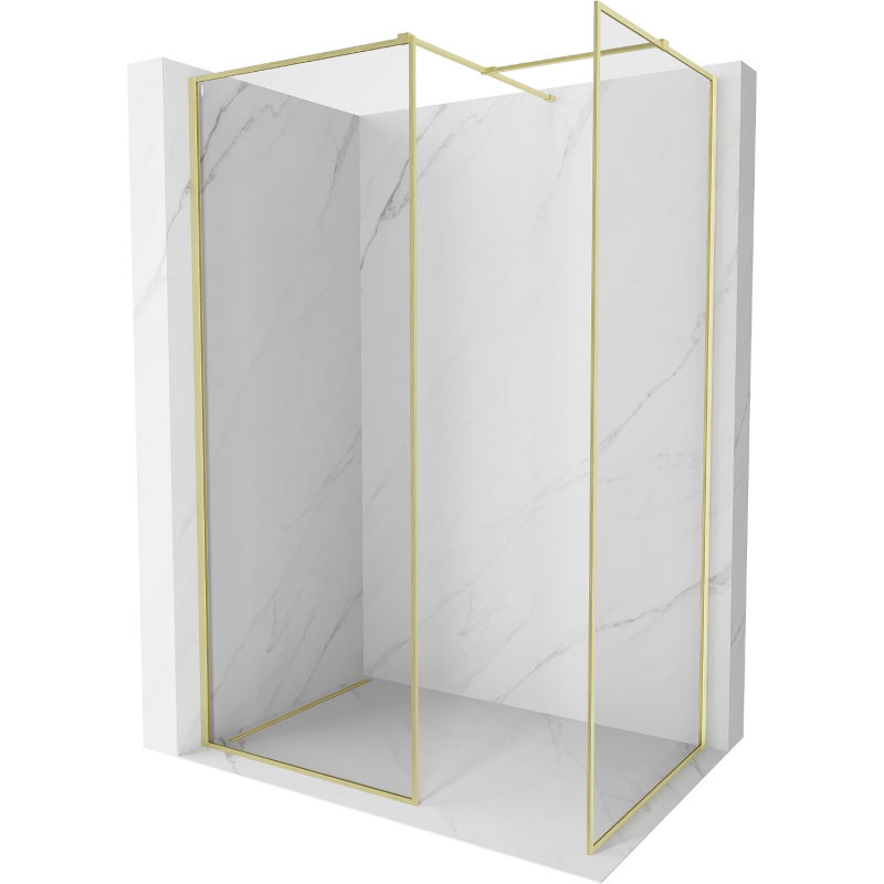 Mexen Kioto-F Duschwand Walk-in mit Rahmen 100 x 70 cm, transparent 8 mm, gebürstetes Gold - 800-100-202-04-55-070