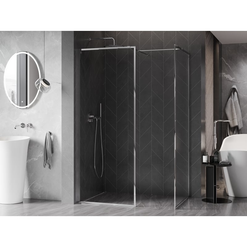 Mexen Kioto-F dušisein Walk-in raamiga 125 x 80 cm, läbipaistev 8 mm, kroom - 800-125-202-04-00-080