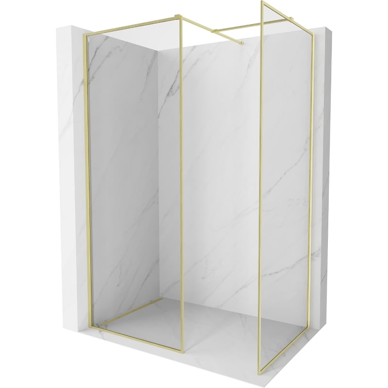 Mexen Kioto-F Duschwand Walk-in mit Rahmen 85 x 70 cm, transparent 8 mm, gebürstetes Gold - 800-085-202-04-55-070