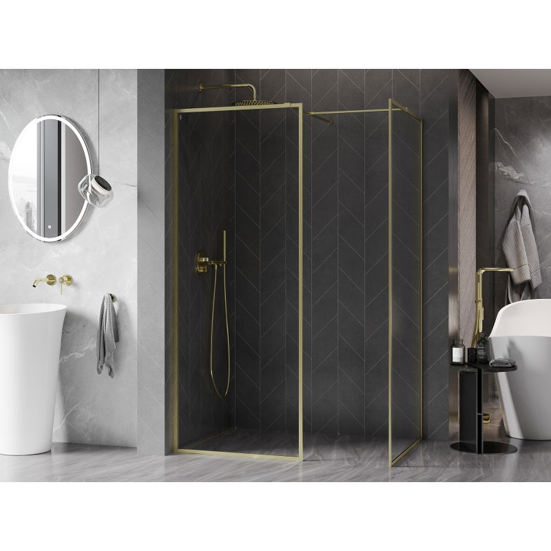 Mexen Kioto-F Duša sienas Walk-in ar rāmi 140 x 85 cm, caurspīdīga 8 mm, matēts zelts - 800-140-202-04-55-085