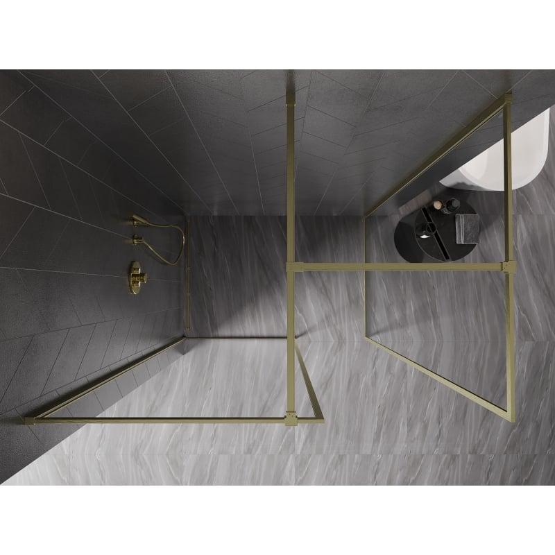 Mexen Kioto-F ścianka prysznicowa Walk-in z ramką 90 x 90 cm, transparent 8 mm, złota szczotkowana - 800-090-202-04-55-090