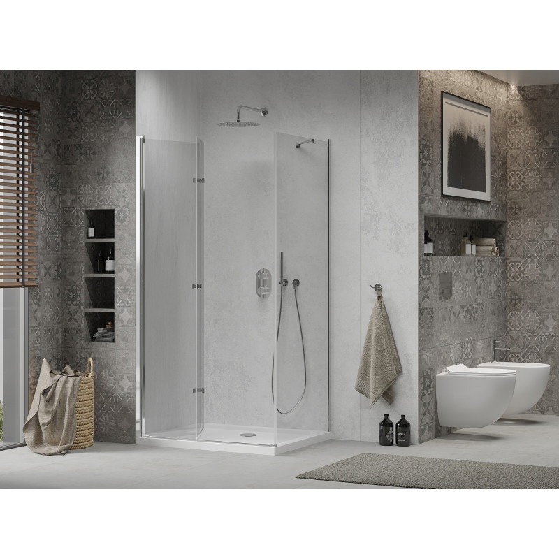Mexen Lima foldable shower enclosure 70 x 100 cm, transparent, chrome + Flat shower tray - 856-070-100-01-00-4010