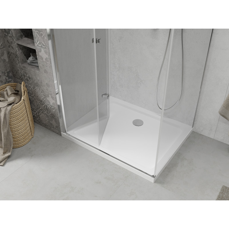 Mexen Lima faltbare Duschkabine 70 x 100 cm, transparent, Chrom + Flat Duschwanne - 856-070-100-01-00-4010