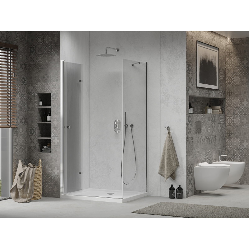 Mexen Lima foldable shower enclosure 70 x 100 cm, transparent, chrome + Flat shower tray - 856-070-100-01-00-4010