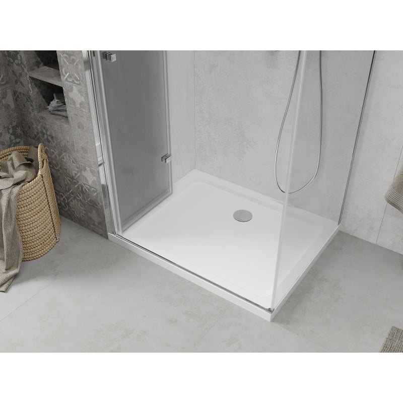 Mexen Lima inklapbare douchecabine 80 x 70 cm, transparant, chroom + Flat douchebak - 856-080-070-01-00-4010