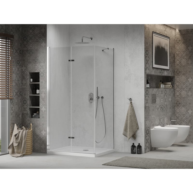 Mexen Lima cabine de douche pliante 80 x 100 cm, transparent, chrome + bac de douche Flat - 856-080-100-01-00-4010