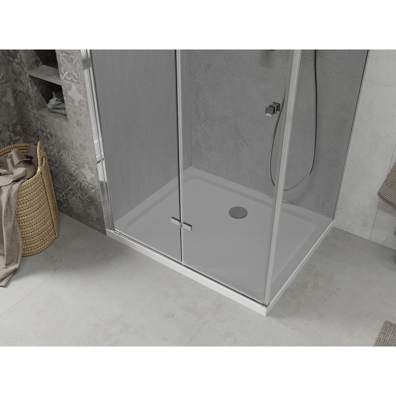 Mexen Lima cabina de ducha plegable 100 x 120 cm, grafito, cromo + plato de ducha Flat, blanco - 856-100-120-01-40-4010
