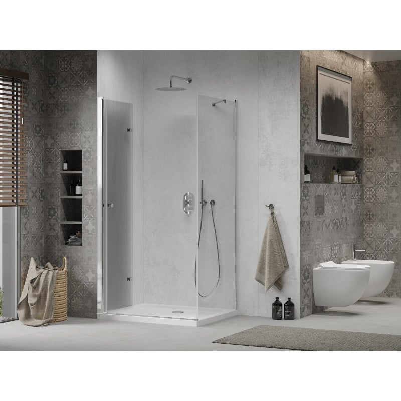 Mexen Lima Foldable Shower Enclosure 70 x 80 cm, Transparent, Chrome + Flat Tray - 856-070-080-01-00-4010