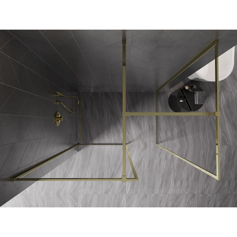 Mexen Kioto-F Duschvägg Walk-in med ram 160 x 85 cm, transparent 8 mm, guld - 800-160-202-04-50-085