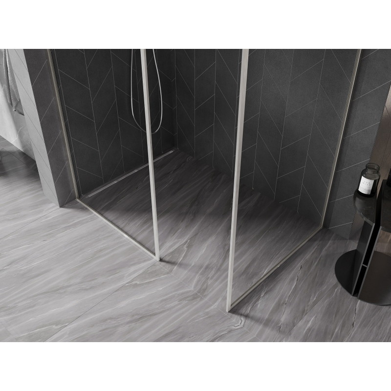 Mexen Kioto-F Pregrada za tuš Walk-in s okvirom 150 x 100 cm, prozirna 8 mm, brušeni nikal - 800-150-202-04-97-100