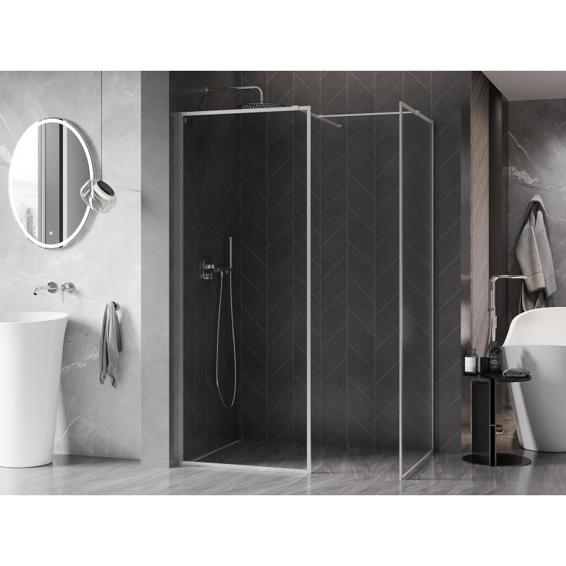 Mexen Kioto-F Pregrada za tuš Walk-in s okvirom 150 x 100 cm, prozirna 8 mm, brušeni nikal - 800-150-202-04-97-100