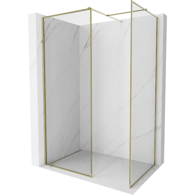 Mexen Kioto-F Walk-in Shower Screen with Frame 150 x 90 cm, Transparent 8 mm, Gold - 800-150-202-04-50-090