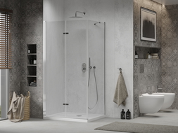 Mexen Lima opvouwbare douchecabine 110 x 80 cm, transparant, chroom + Flat douchebak - 856-110-080-01-00-4010