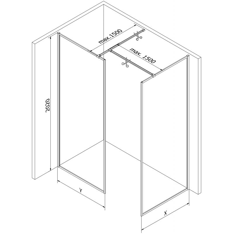 Mexen Kioto-F duschvägg Walk-in med ram 90 x 85 cm, transparent 8 mm, vit - 800-090-202-04-20-085
