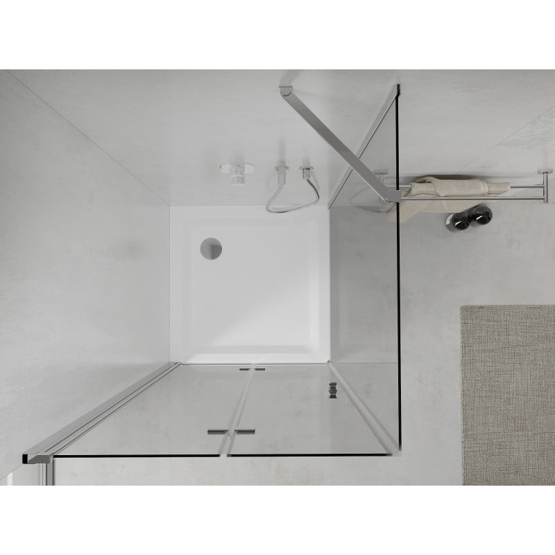 Mexen Lima faltbare Duschkabine 90 x 90 cm, transparent, Chrom + Flat Duschwanne - 856-090-090-01-00-4010