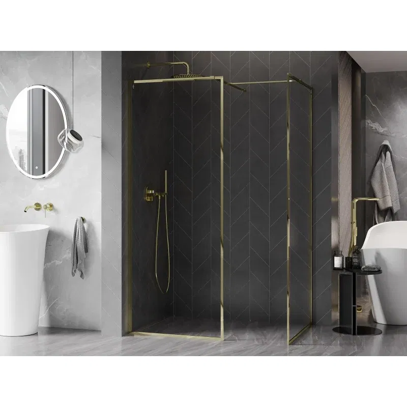 Mexen Kioto-F paroi de douche Walk-in avec cadre 140 x 110 cm, transparent 8 mm, or - 800-140-202-04-50-110
