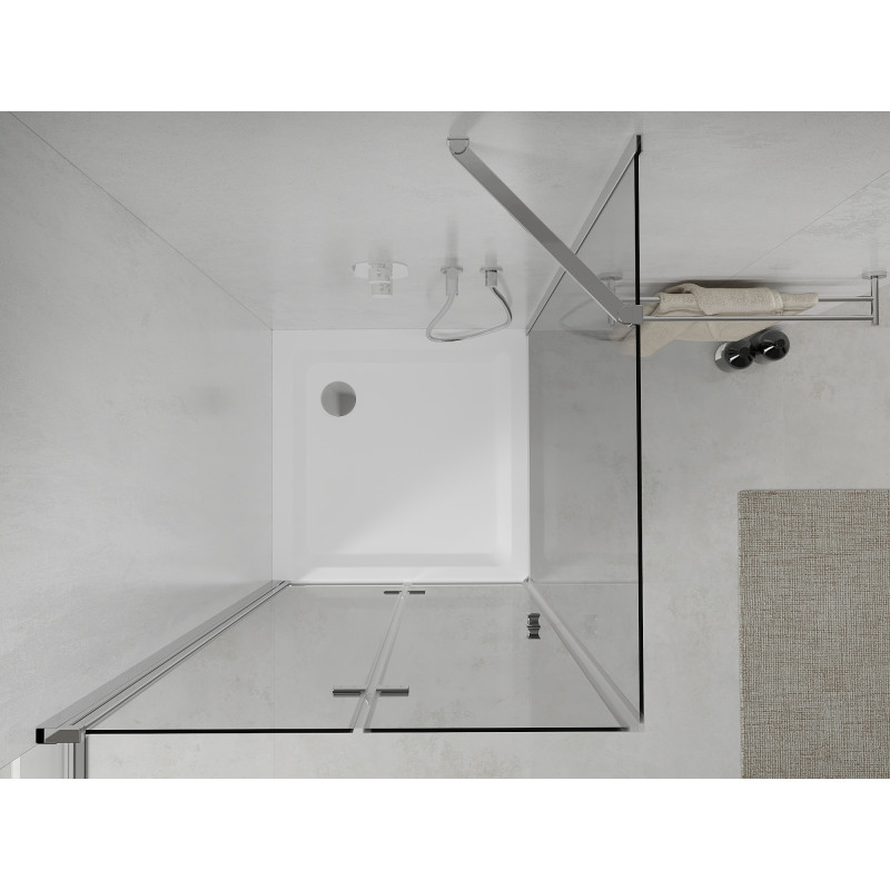 Mexen Lima faltbare Duschkabine 80 x 80 cm, transparent, Chrom + Duschwanne Flat - 856-080-080-01-00-4010