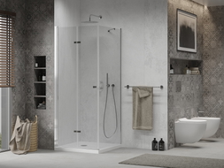 Mexen Lima folding shower cabin 80 x 80 cm, transparent, chrome + Flat shower tray - 856-080-080-01-00-4010