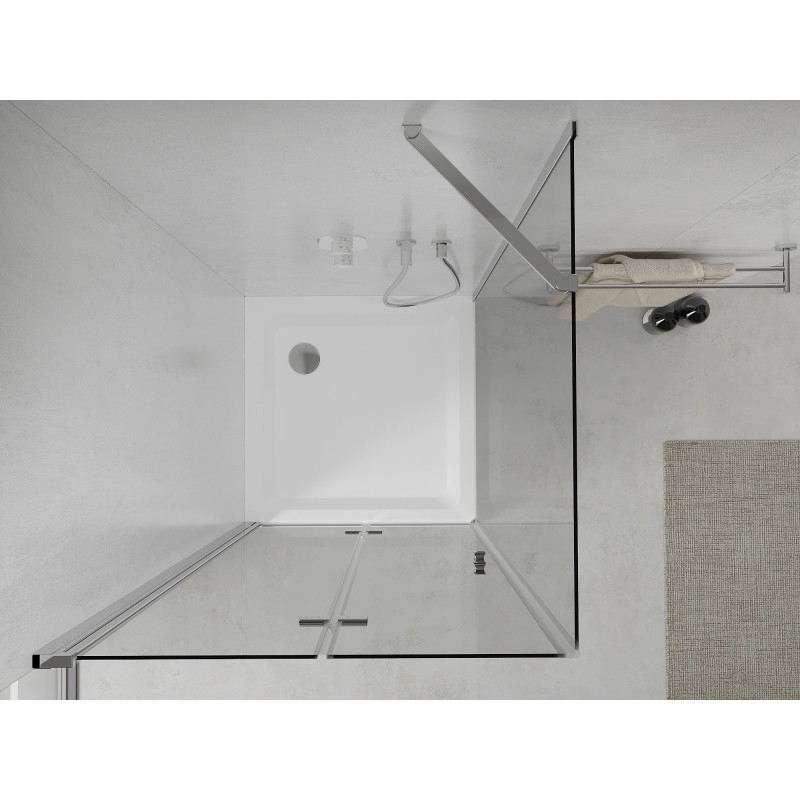 Mexen Lima folding shower cabin 70 x 70 cm, transparent, chrome + Flat shower tray - 856-070-070-01-00-4010