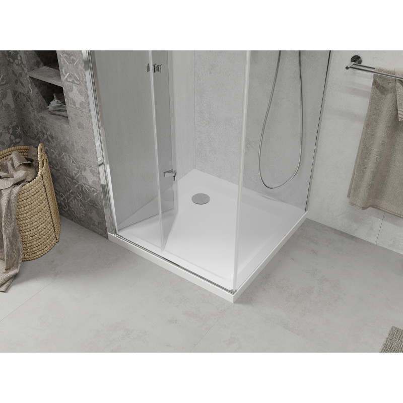 Mexen Lima folding shower cabin 70 x 70 cm, transparent, chrome + Flat shower tray - 856-070-070-01-00-4010