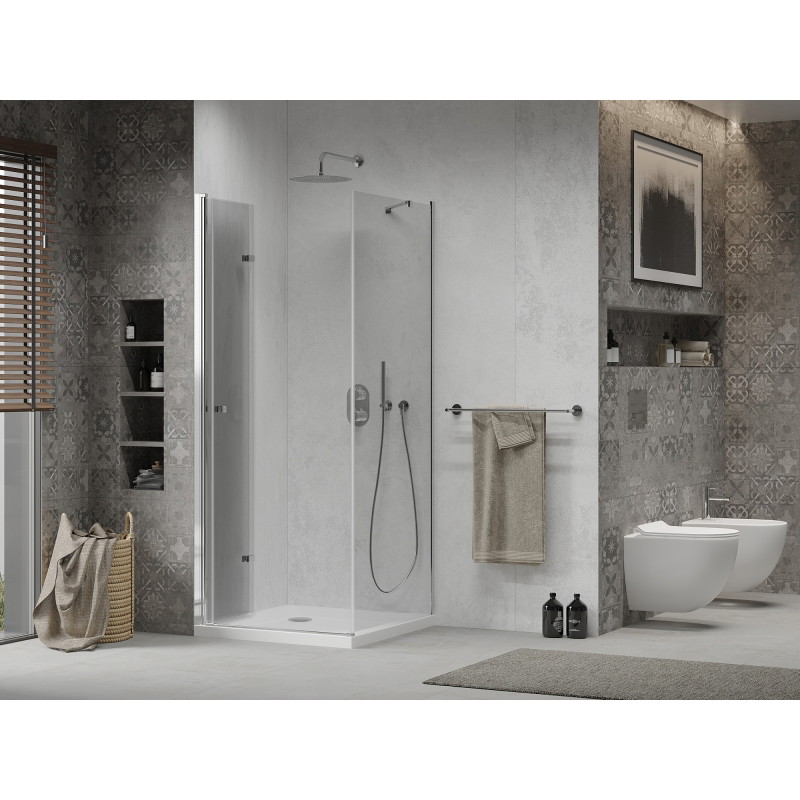 Mexen Lima folding shower cabin 70 x 70 cm, transparent, chrome + Flat shower tray - 856-070-070-01-00-4010
